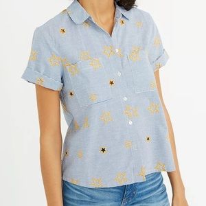 Madewell Button Down Striped Star Embroidered Shirt